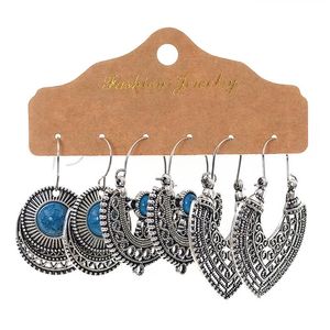 2021 3Pair/Set Boho High Quality 2020 New Wedding Party Jewelry Vintage Ethnic Antique Silver Leaf Dangle Earrings Women Wholesale