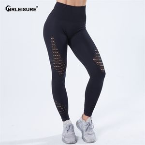 CHRLEISURE Seksi Ince kadın Pantolon Kadınlar için Tayt Dikişsiz Yüksek Bel Ganimet Kaldırma Fitness Spor Hollow Baskılı 211215