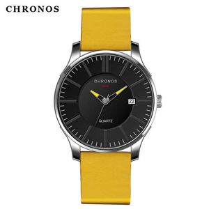 Chronos Herren Questz Uhr Alcome Kalender Casual Leder Wasserdicht und Stovfest Armbanduhr Schwarz Groce Zifferblatt Ch13 G1022