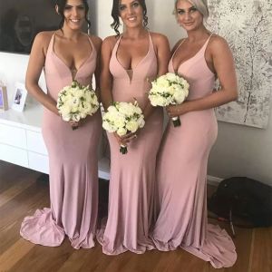 Blush Pink Bridesmaid Dresses Sheath Floor Length Halter Satin African Plus Size Custom Made Maid Of Honor Gown Beach Wedding Guest Party Vestidos 403