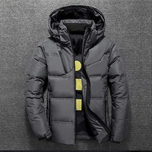 Vit Duck Down Jacket Män Vinter Varm Solid Färg Hooded Down Coats Tjock Anka Parka Mens Down Jackor Winter Outdoor Coat 211129