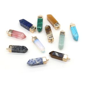 Gold Plating Crystal Prism Filar Strzałka Charm Rose Kwarc Healing Blue White Stones Wisiorek DIY Biżuteria Dokonywanie