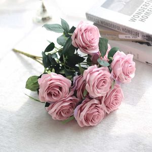 10headsフレンチバラの造花の結婚式の装飾シルク花バラホームテーブルパーティーの装飾フローレアの造り張210624