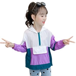 여자 패치 워크 코트 코트 캐주얼 스타일 어린이 재킷 겉옷 여름 의류 S 210527