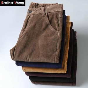 Herrbyxor 6 Färg Tjock Corduroy Casual 2021 Vinterstil Business Fashion Stretch Regulate Fit Trousers Male Brand Clothers