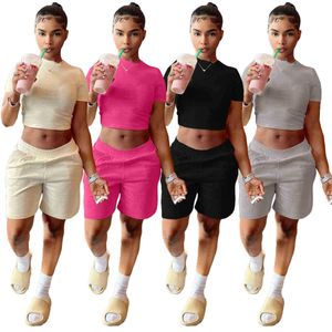 Yaz Kadın Şort Kıyafetler Moda Rahat Katı Renk T shirt Kısa Çekme Parçaları Set Eşofman