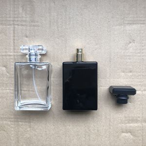 Garrafa de perfume de vidro quadrado de alta qualidade 100ml frasco de perfume vazio transparente transparente maquiagem de maquiagem bomba de pulverizador de bomba em estoques