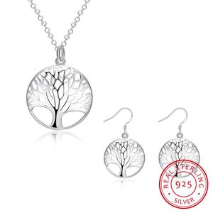 Wisdom Earring set 925 Sterling Silver Tree of Life Pendant Necklace and Earrings Christmas Gifts Jewelry Set