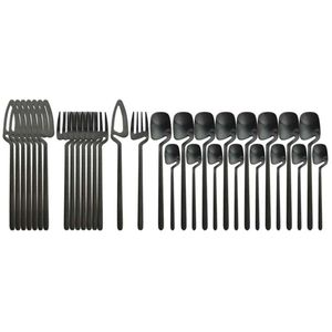 32 pcs Matte Cutelaria Preta Conjunto Faca De Faca De Forquilha De Jantar De Jantar 304 Aço Inoxidável Dinnerware Bar Festa De Festa de Talheres 210928