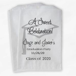 Present Wrap Custom Graduation Favor Väskor - 2021 Sweet Celebration Party Silver and Black Paper Treat