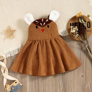 Girl's Dresses Toddler Infant Baby Girls Corduroy Suspender Skirt Cute Cartoon Animal Print Sleeveless A-line Xmas Party Princess Dress 3M-3