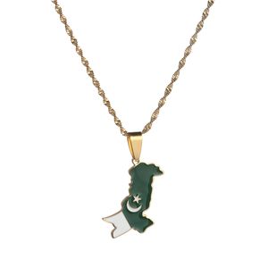 Paquistão mapa bandeira pingente colares de prata ouro cor paquistanês país mapas étnica jóias