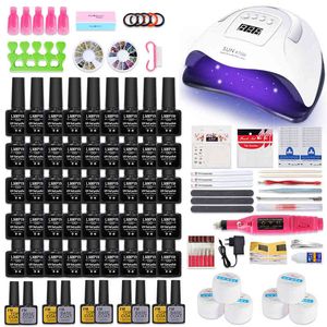 Manicure LED Lamp nail drying Set 20000RPM drill Machine 45/27/18/12 Colors UV Gel Nail Polish Kit Tools