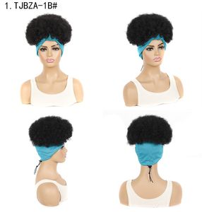 8 Inch Afro Kinky Curly Synthetic Headband Wigs Simulation Human Hair Wig With Head Bang Large Size TJBZ