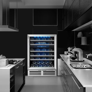 US STOCK 51Bottles/24 Inch Beverage and Wine Cooler, Dual Zone Wine Refrigerator with Stainless Steel Tempered Glass Door