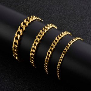 Edelstahl Gold Armband Herren Cuban Link Kette auf Hand Stahlketten Armbänder Charme Großhandel Geschenke für männliche Accessoires Q0605