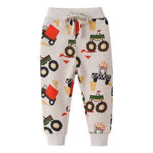 Jumping Meters Tractors Print Baby Boys Girls Sweatpants Selling Autumn Spring Long Pants Kids Cartoon Trousers 210529