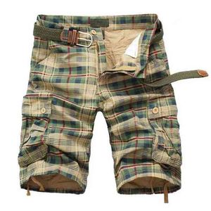 Mężczyźni Spodenki Moda Plaid Beach Mens Casual Camo Kamuflaż Wojskowy Krótkie Spodnie Męskie Bermuda Cargo Kombinezony 210629