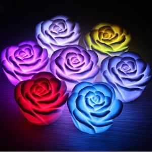 Romantisk LED flytande rosblomma Candle Night Light Colorful Wedding Decoration Party Indoor Decor