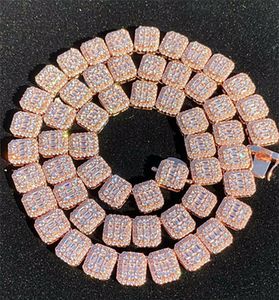 14K Rose Gold Baguette Tennis Chain Real Solid Icy Mens 13mm Cubic Zircon Stones Bling Necklace Hip Hop Jewelry 14- 24inch