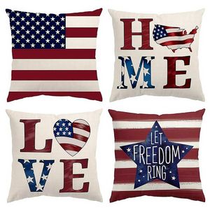 4th Of July Decorations Pillow Case 18x18 Independence Day American Flag Stars And Stripes Patriotic Throw Pillows Cover USA Freedom Home Decoration