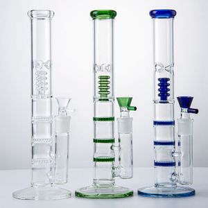 Straight Tube Glass Bong Birdcage Perc Hookahs Oil Dab Rigs Triple BeeComb Percolators 18mm Female Joint With Banger Bowl