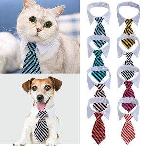 Cat Collar Prowadzi 2021 Dog Striped Bow Tie Tie Zwierząt Bowtie Collar Pet Regulowany Neck White Nectie na Party Wedding # M0