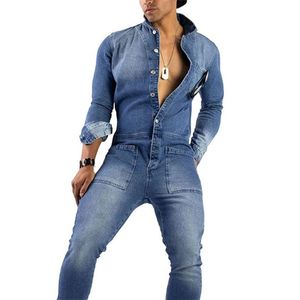 Jeans masculinos macacões Slim Fit Boyfriend Jean Jumpsuits Primavera Outono Streetwear Denim Bib Jumpsuit Masculino Long Macacões Calças S-5XL 211011