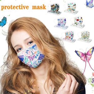 Ny Fashion Color Print Cartoon Mask Disposable Dammtät Iris Peony Personlighet Skyddsmask Bekväm och hudvänlig