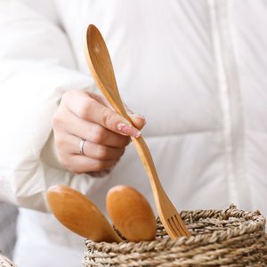 Creative Design Quality Wooden Spoon Forks Set Natural Wood Cutlery Coffee Tea Spoons Salad Fruit Fork Wholesale