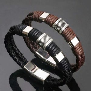 Vintage Läderarmband för män Kvinnor Brun Svart Flätat Rope Armband Man Magnetiska Spärrar Bangles Smycken Party Gift Q0719