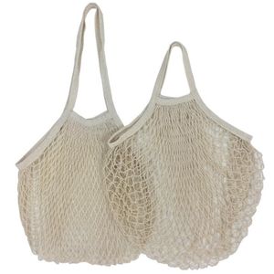 Grocery Bags Reusable Cotton Mesh Kitchen Storage String Short Handle Net Tote Shopping Portable Fruit Vegetable Bag 18Colors