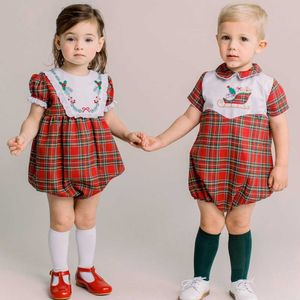 born Romper For Girls Boy Clothes Long Sleeve Red Plaid Gown Tops Pant Outfit Set Girl Princess Birthday Clothing 210615