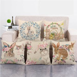 Print Rabbit Linen Cushions Cover Sofa Office Pillowcase Cushion Car Seat Cushion Cover Easter Party Home Decoration