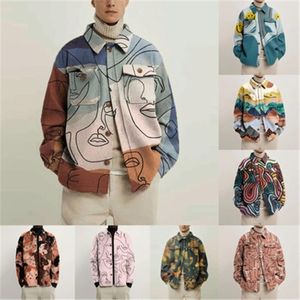 Jaquetas masculinas estampadas para homens jovens e de meia-idade outono nova moda jaqueta curta casual estilo de rua