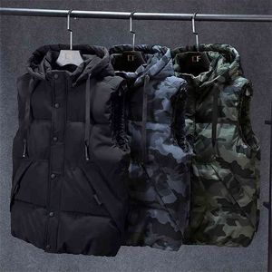 Mens Vintervästar Mäns Ärmlös Jacka Tjock Camouflage Vest Casual Hooded Waistcoat Male Warm Outwear Plus Storlek 7xl 210925