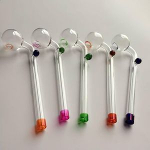 6.1 inch Length Thick Transparent Glass Pipe Oil Burner Clear Pyrex Glass Hand Pipes Random Colorful Handcraft Smoking Tubes for Smokers Wholesale