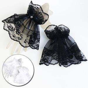 Lady's Fingerless Black Floral Lace Gloves Summer Thin UV-Proof Driving Sexy Short Hollow Women White Bow Party1