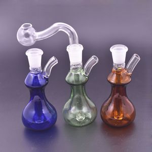 Großhandel Mini Vase Glas Bohrinsel Bong Dickes Pyrex Reiseglas Wasser Dab Rigs Bongs zum Rauchen mit Glasölschale und Silikonstroh