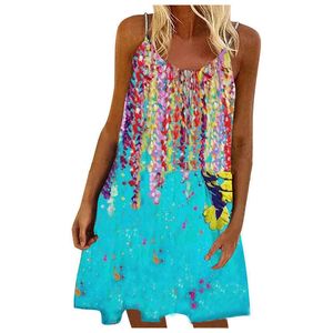 Summer Women Dress Floral Printed Sling Ladies Bohemian Loose Chiffon es A-Line Beach Plus Size 5XL Vestidos 210526