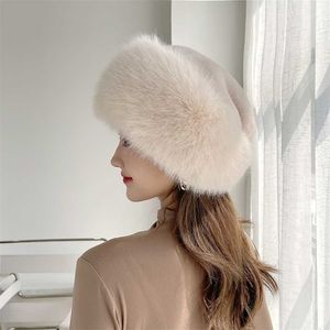 Kapelusz śniegu dla kobiet zima zagęścić pluszowe futro futro kapelusze kobiety czepki czapka stała czapka. 211229.