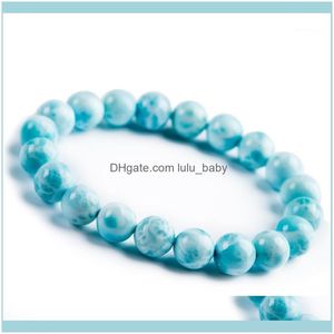 Beaded Armband Jewelrybeaded Strands 10mm äkta blå naturlig Larimar Gem Stone Crystal Stretch Round Bead Armband 1 Drop Leverans 202