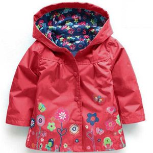 ZWF1387 Spring Autumn Girls Casual Jackets Hooded Outerwear Fashion Printing Flower Windbreaker Children Clothing Girls Coat 211023