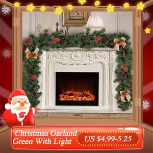 1.8mクリスマスガーランド暖炉の階段の積み上げの飾りの積雪赤の果実松の円錐形ガーランドクリスマスパーティーの装飾211104