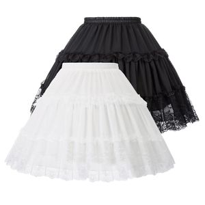 Damska Lolita Spirts Crinoline Petticoat Wieczór Party Underskirt Vintage Elastyczna Talia 2-Loop Ruffles Huśtawka Czarna Spódnica Gotycka 210629