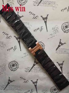 Mrs Win Watchbands Gummi Silikon Wrap Rose-Gold Rostfritt Steel Watch Strap Armband för klockor Tillbehör