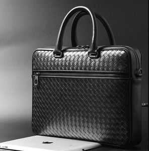 Men Bags Mini Briefcase Handbags Leather Laptop Bag Cowskin Genuine Leather Woven Commercial Business Men's Bags Small size