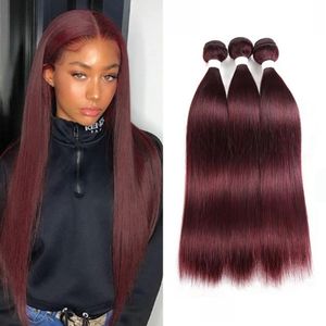 Rechte bundels Braziliaanse uitbreiding voor zwarte vrouwen 3/4 pc's niet-Remy Bourgondië Human Hair Weave Gekleurd 99J Red