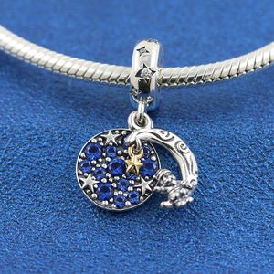 925 Sterling Silver Santa Claus on the Moon Double Dangle Charm Bead Fits European Pandora Jewelry Charm Bracelets