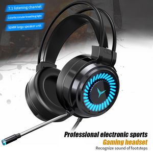 King Gamer Luminous Headphones with Mic Computer Microphone Gaming USB Wired Headset For Xbox PS4 Game Stereo Hifi Surround Sound Angel wings headsets